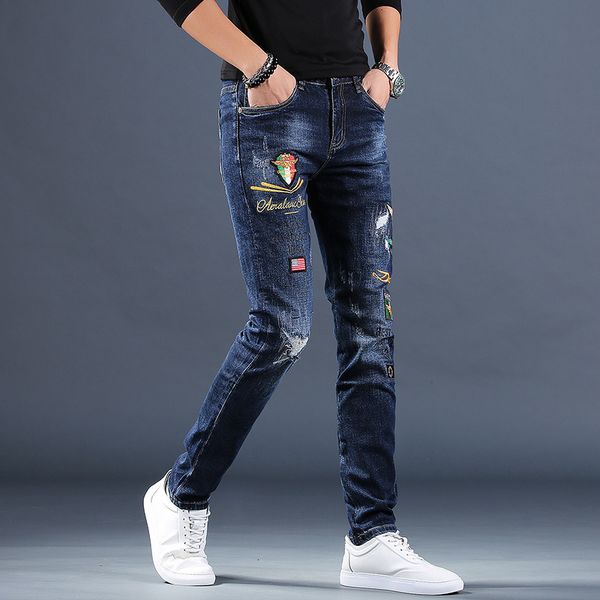 men's jeans men's embroidered jeans men's pencil pants brand slim casual small feet ripped hole trend 2021 autumn winter tr, Blue
men's jeans men's embroidered jeans men's pencil pants brand slim casual small feet ripped hole trend 2021 autumn winter tr, Blue