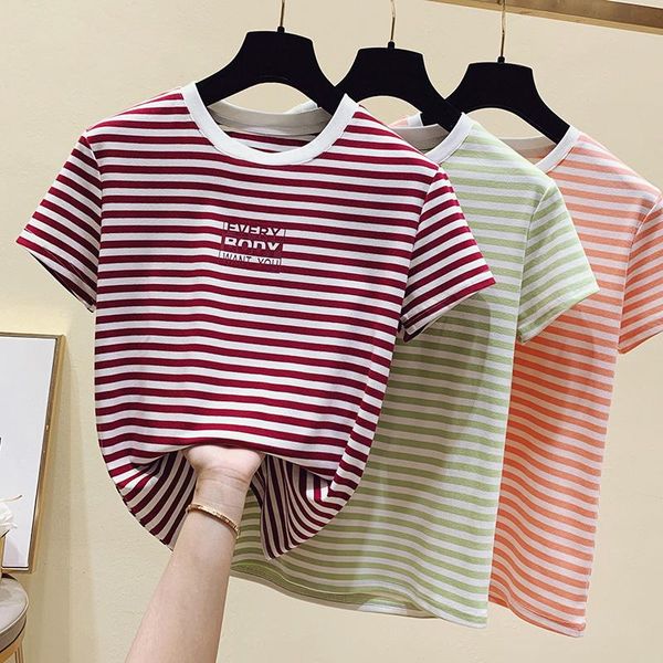 women's t-shirt summer tees cotton woman stripe letter print tee shirt kawaii short sleeve tshirt women clothes 2021, White
women's t-shirt summer tees cotton woman stripe letter print tee shirt kawaii short sleeve tshirt women clothes 2021, White
