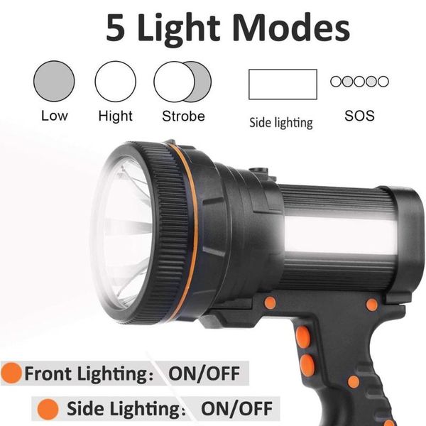 portable lanterns durable handheld searchlight super bright with ergonomic handle and side light 5 modes
portable lanterns durable handheld searchlight super bright with ergonomic handle and side light 5 modes