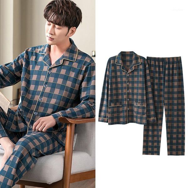 men's sleepwear cotton pajama sets for men autumn plaid pyjama long sleeve trousers homewear casual loungewear suits, Black;brown
men's sleepwear cotton pajama sets for men autumn plaid pyjama long sleeve trousers homewear casual loungewear suits, Black;brown