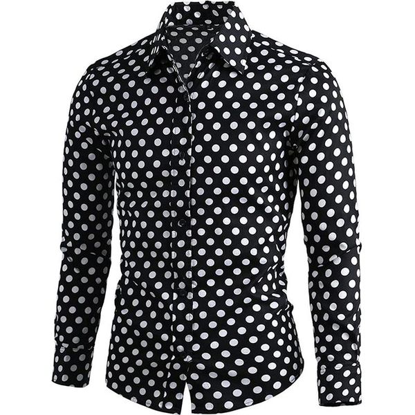 men's casual shirts male fashion polka dot print men slim summer long sleeve streetwear single breasted button 2022 all match clothes, White;black
men's casual shirts male fashion polka dot print men slim summer long sleeve streetwear single breasted button 2022 all match clothes, White;black