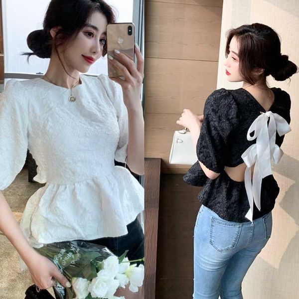 summer sweet backless bowknot puff sleeve jacquard shirt vintage women's chic blouse 210526, White
summer sweet backless bowknot puff sleeve jacquard shirt vintage women's chic blouse 210526, White
