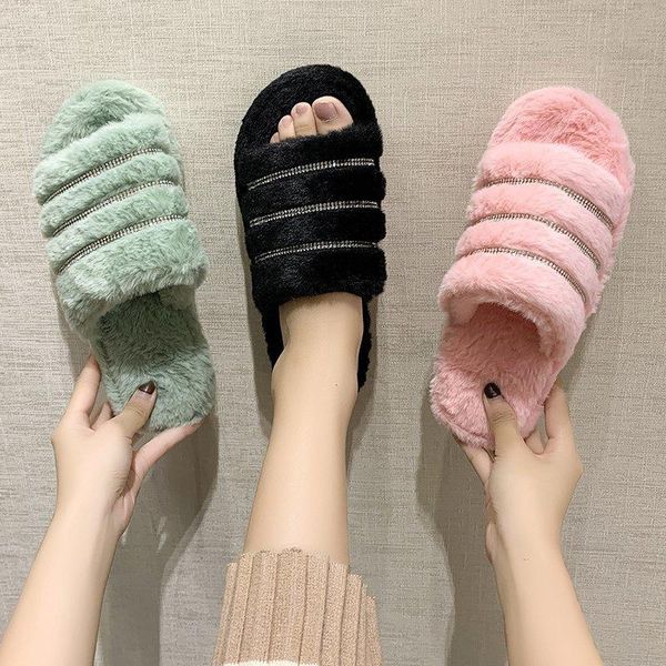 slippers womens fuzzy sandals plush open toe faux fur fluffy house soft warm rhinestone bedroom slide ladies, Black
slippers womens fuzzy sandals plush open toe faux fur fluffy house soft warm rhinestone bedroom slide ladies, Black