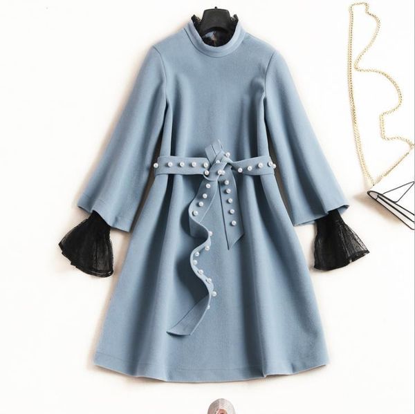 casual dresses clearance sale european and american women's 2021 winter clothing the horn sleeve collar nail bead belt cloth dress, Black;gray 
casual dresses clearance sale european and american women's 2021 winter clothing the horn sleeve collar nail bead belt cloth dress, Black;gray