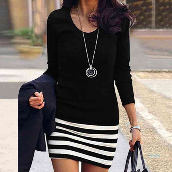 autumn women casual dress stripe splicing o neck pullover office dresses elegant solid long sleeve tunic tight mini dress, Black;gray
autumn women casual dress stripe splicing o neck pullover office dresses elegant solid long sleeve tunic tight mini dress, Black;gray