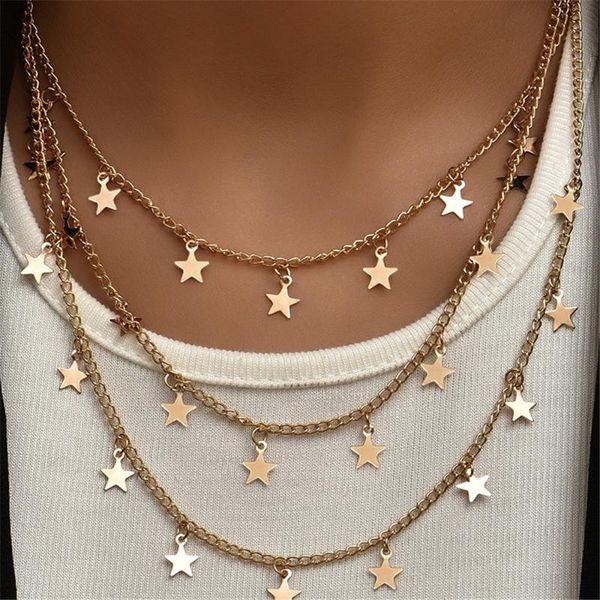 pendant necklaces lxy-w 2021 bohemian gold five-pointed star chain necklace for women multi-level fashion vintage jewelry party gift wholesa, Silver
pendant necklaces lxy-w 2021 bohemian gold five-pointed star chain necklace for women multi-level fashion vintage jewelry party gift wholesa, Silver