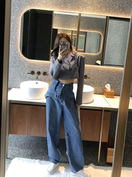 women's jeans woman jeans high waist women's design feeling fake two piece loose straight pants fnxu, Blue
women's jeans woman jeans high waist women's design feeling fake two piece loose straight pants fnxu, Blue