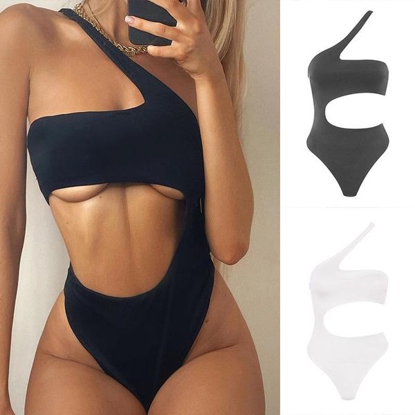 women's swimwear cut out one piece swimsuit shoulder black women high female solid monokini 2021 bathing suit, White;black
women's swimwear cut out one piece swimsuit shoulder black women high female solid monokini 2021 bathing suit, White;black