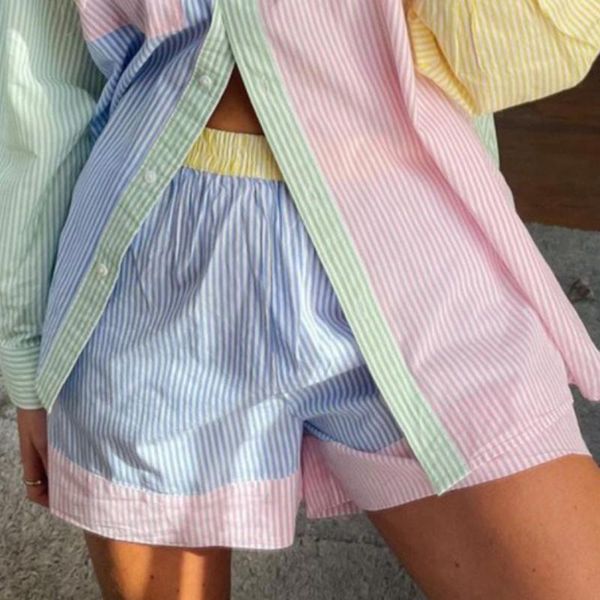 women's shorts 2021 summer style fashion striped elastic waist contrast color splicing casual streetwear chic all-match wide leg, White;black
women's shorts 2021 summer style fashion striped elastic waist contrast color splicing casual streetwear chic all-match wide leg, White;black