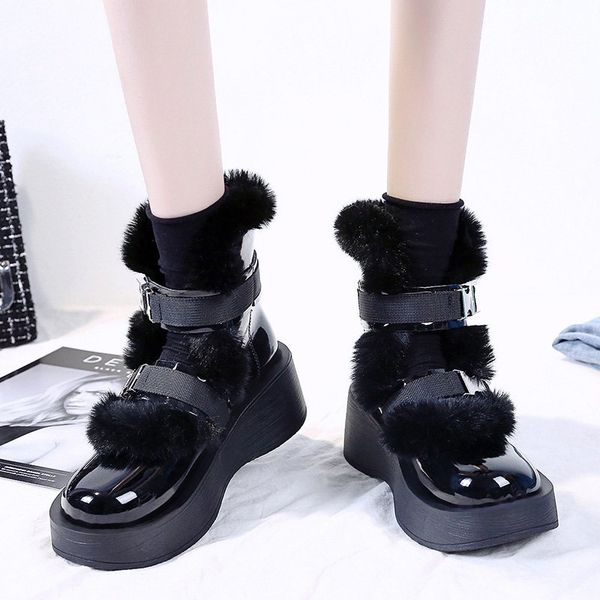 womens wedges faux fur ankle boots winter 2021 thicken warm plush patent leather motorcycle boots shoes woman platform, Black
womens wedges faux fur ankle boots winter 2021 thicken warm plush patent leather motorcycle boots shoes woman platform, Black