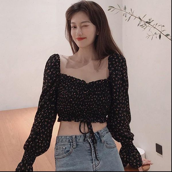spring women shirt square collar sweet pleated small floral print long sleeve chiffon blouse elegant, White
spring women shirt square collar sweet pleated small floral print long sleeve chiffon blouse elegant, White