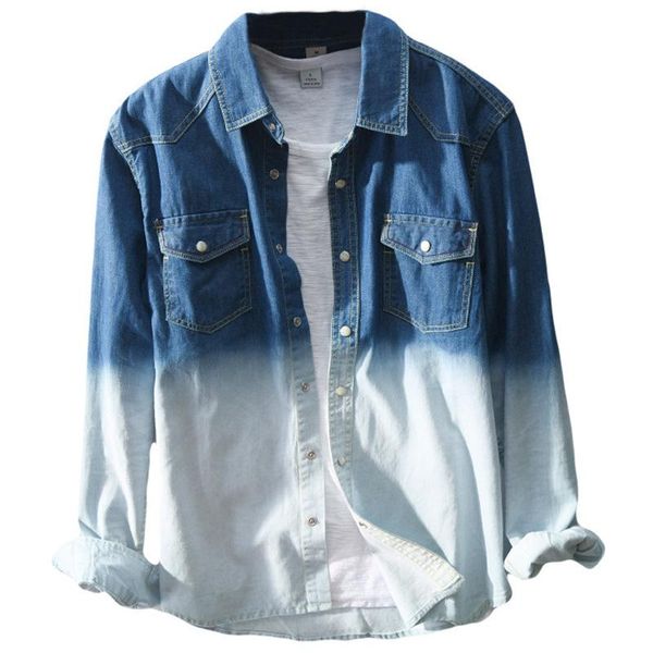 spring retro men's gradient denim shirt hit color literary male youth tide wild long sleeve jacket student casual shirts, White;black
spring retro men's gradient denim shirt hit color literary male youth tide wild long sleeve jacket student casual shirts, White;black