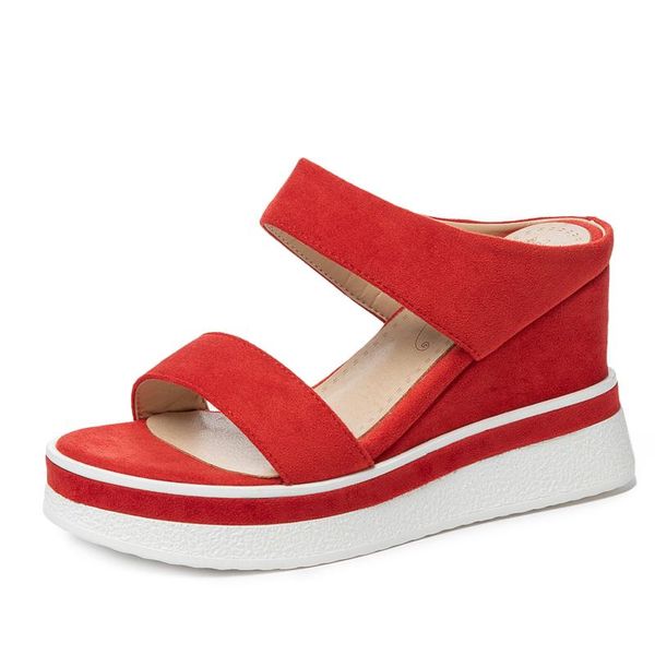 summer women outside slippers flock wedges heel ladies platform shoes fashion red black apricot open toe slides m070
summer women outside slippers flock wedges heel ladies platform shoes fashion red black apricot open toe slides m070