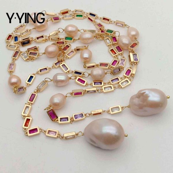50" cultured pink keshi pearl mixed color rectangle cz pave long chain necklace party sweater chain necklace for women, Silver
50" cultured pink keshi pearl mixed color rectangle cz pave long chain necklace party sweater chain necklace for women, Silver