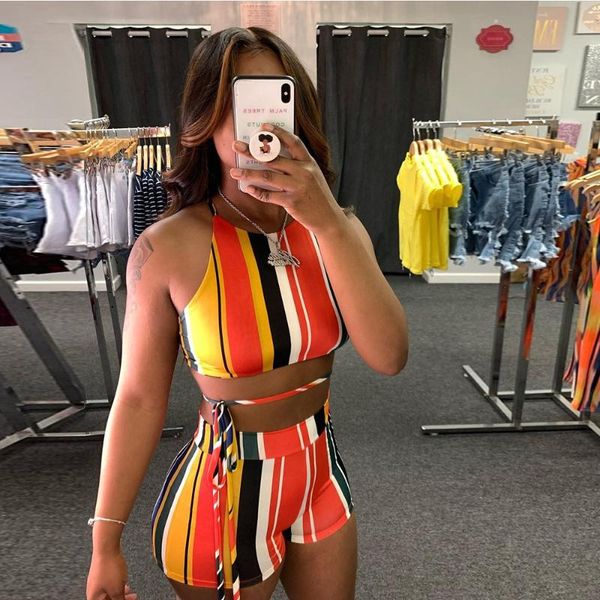 women's tracksuits ufoa 2021 summer european and american fashion casual color stripe sleeveless shorts two sets, Gray
women's tracksuits ufoa 2021 summer european and american fashion casual color stripe sleeveless shorts two sets, Gray