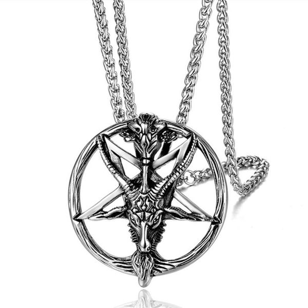 chains metal satan devil skull sheep head inverted five-pointed star pendant fashion retro domineering necklace for men's punk jewelry, Silver
chains metal satan devil skull sheep head inverted five-pointed star pendant fashion retro domineering necklace for men's punk jewelry, Silver