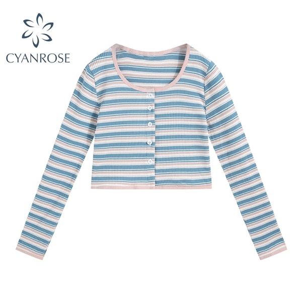 sweet striped cardigan crop tees long sleeve women's t shirt korean crewneck spring elegant e-girl stylish slim short 210515, White
sweet striped cardigan crop tees long sleeve women's t shirt korean crewneck spring elegant e-girl stylish slim short 210515, White
