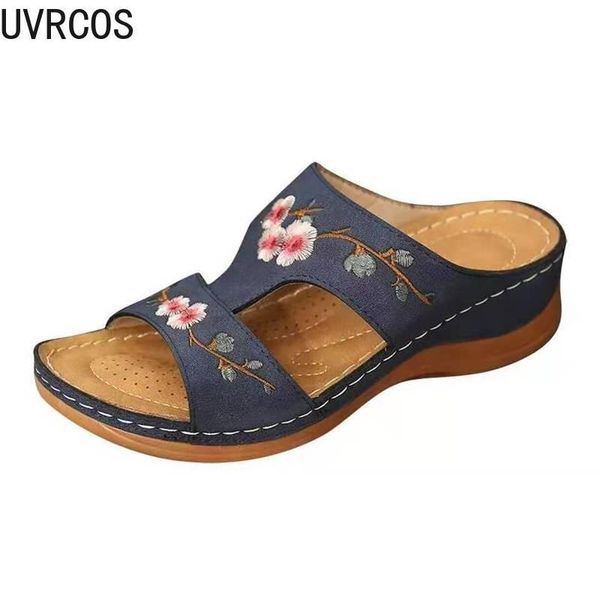 casual women's slippers fashion all-match vamp embroidered design trend retro outer wear open-toed platform slippers, Black
casual women's slippers fashion all-match vamp embroidered design trend retro outer wear open-toed platform slippers, Black