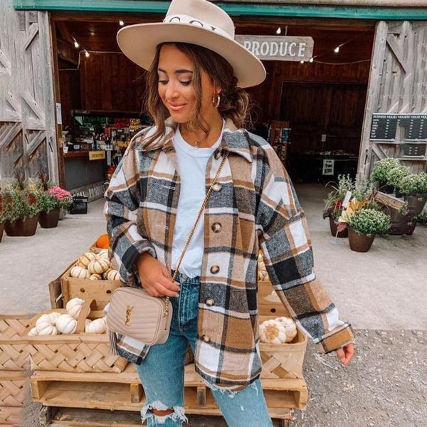 long blouses shirts plus size women loose casual green plaid sleeve button up turn down collared jacket 2021 spring women's jackets, Black;brown
long blouses shirts plus size women loose casual green plaid sleeve button up turn down collared jacket 2021 spring women's jackets, Black;brown