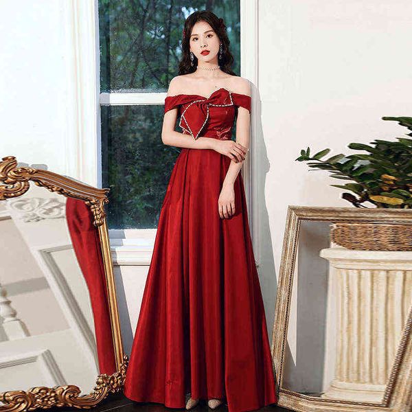luxury street style dresses one shoulder toast bride 2021 summer return wine red atmosphere long looks thin, Black;pink
luxury street style dresses one shoulder toast bride 2021 summer return wine red atmosphere long looks thin, Black;pink