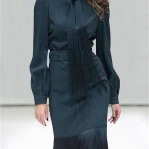 two piece dress europe and the united states show models lead long-sleeved shirt + slim pack hip tassel skirt suit wnzk, White
two piece dress europe and the united states show models lead long-sleeved shirt + slim pack hip tassel skirt suit wnzk, White