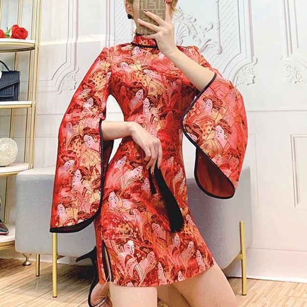 new year chinese national party dresses vintage flare sleeve print qipao midi dress mandarin collar women cheongsam dress 12193, Red
new year chinese national party dresses vintage flare sleeve print qipao midi dress mandarin collar women cheongsam dress 12193, Red