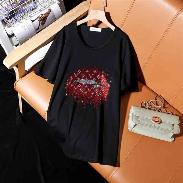large size driliing short sleeve t-shirt summer new black o-neck korean style fashion lip diamond tees tx169 210324, White
large size driliing short sleeve t-shirt summer new black o-neck korean style fashion lip diamond tees tx169 210324, White
