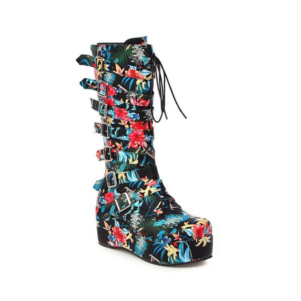 boots wedge heel and winter middle products in of 2021 fashion size buckle, Black