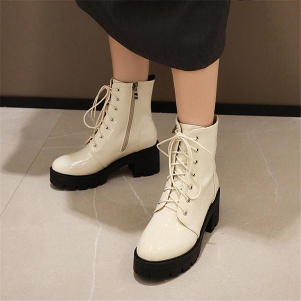 boots pxelena 2021 winter women ankle block chunky high heels shoes patent leather round toe lace up zip plus size 34-42 beige, Black
boots pxelena 2021 winter women ankle block chunky high heels shoes patent leather round toe lace up zip plus size 34-42 beige, Black