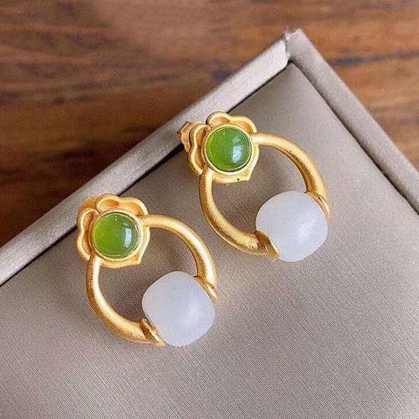 stud silver inlaid with natural hetian jade transfer beads earrings chinese style retro gold plated creative charm women's jewelry, Golden;silver
stud silver inlaid with natural hetian jade transfer beads earrings chinese style retro gold plated creative charm women's jewelry, Golden;silver