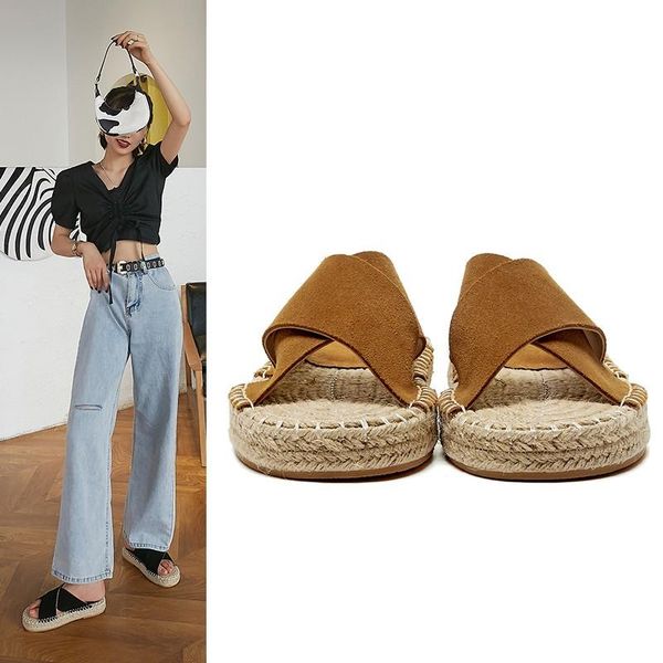 bohemia style casual slippers women straw beach sandals shoes leather suede summer open toe flat platform outdoor female slides, Black
bohemia style casual slippers women straw beach sandals shoes leather suede summer open toe flat platform outdoor female slides, Black