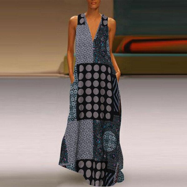 casual dresses 2021 vintage plaid maxi dress women sleeveless v-neck pocket printing beach long summer vestidos de verano, Black;gray
casual dresses 2021 vintage plaid maxi dress women sleeveless v-neck pocket printing beach long summer vestidos de verano, Black;gray