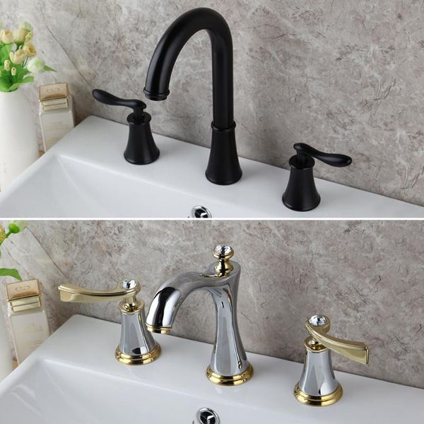 bathroom wall faucet torneira sink faucet 3 pcs deck mounted tap black and chrome 3 hole double faucets handle mixer tap
bathroom wall faucet torneira sink faucet 3 pcs deck mounted tap black and chrome 3 hole double faucets handle mixer tap