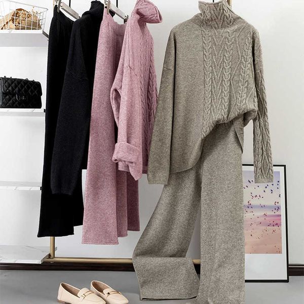 autumn winter knitted sets pullovers solid black turtleneck sweater wide leg pant knitting fashion all-match casual retro 210610, White
autumn winter knitted sets pullovers solid black turtleneck sweater wide leg pant knitting fashion all-match casual retro 210610, White