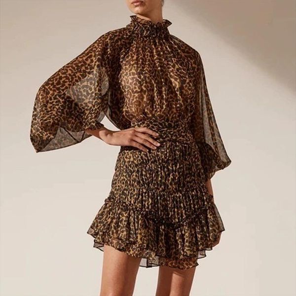 leopard ruffles summer women dresses stand collar lantern sleeve high waist chiffon, Black;gray
leopard ruffles summer women dresses stand collar lantern sleeve high waist chiffon, Black;gray