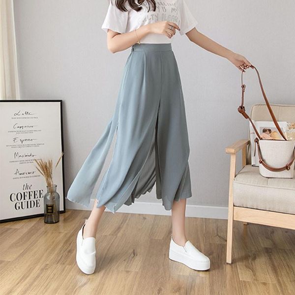 women summer chiffon fake two nine point pants elastic waist solid color streetwear comfort high plus size trousers women's & capris, Black;white
women summer chiffon fake two nine point pants elastic waist solid color streetwear comfort high plus size trousers women's & capris, Black;white