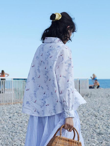 mintchese independent design french retro navy nautical chart blazer collar sun proof printed shirt women's blouses & shirts, White
mintchese independent design french retro navy nautical chart blazer collar sun proof printed shirt women's blouses & shirts, White