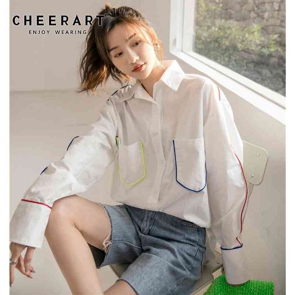 designer oversized button up shirt long sleeve white iridescent strip collared loose women and blouses 210427
designer oversized button up shirt long sleeve white iridescent strip collared loose women and blouses 210427