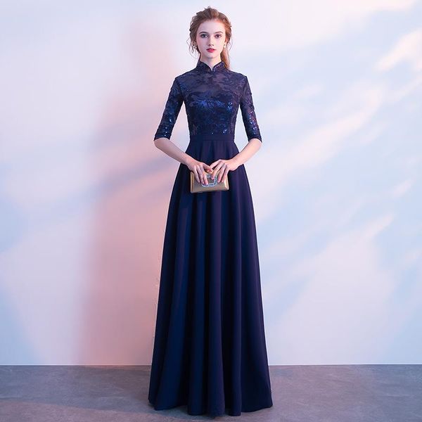 women exquisite sequins trim formal party dress elegant mandarin collar long banquet gown navy blue chinese a-line dresses ethnic clothing, Red
women exquisite sequins trim formal party dress elegant mandarin collar long banquet gown navy blue chinese a-line dresses ethnic clothing, Red