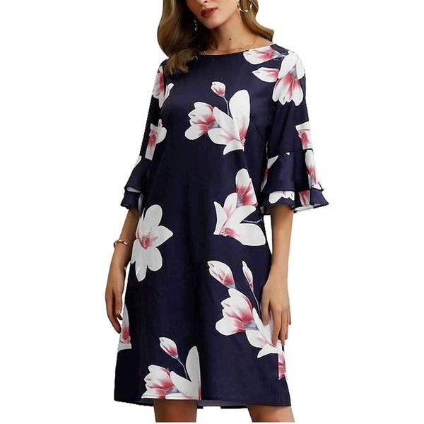 women's swimwear fashion casual round neck dresses 2021 floral print loose mid-length dress flare sleeve seven-point summer, White;black
women's swimwear fashion casual round neck dresses 2021 floral print loose mid-length dress flare sleeve seven-point summer, White;black