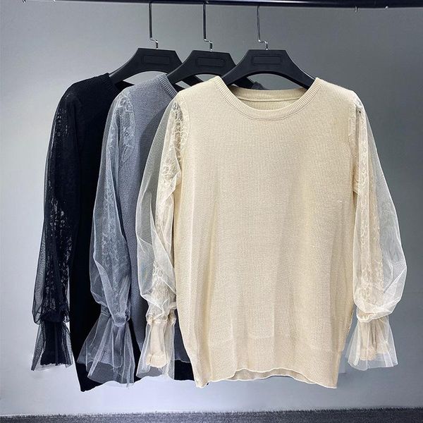 women's sweaters fashion lace mesh patchwork long sleeve sweater for women round neck basic bottoming kobieta swetry, White;black
women's sweaters fashion lace mesh patchwork long sleeve sweater for women round neck basic bottoming kobieta swetry, White;black