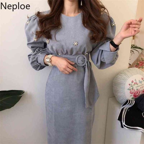korean chic o neck beading design long dress elegant high waist hip with belt vestido puff sleeve ol ropa autumn 210422, Black;gray
korean chic o neck beading design long dress elegant high waist hip with belt vestido puff sleeve ol ropa autumn 210422, Black;gray