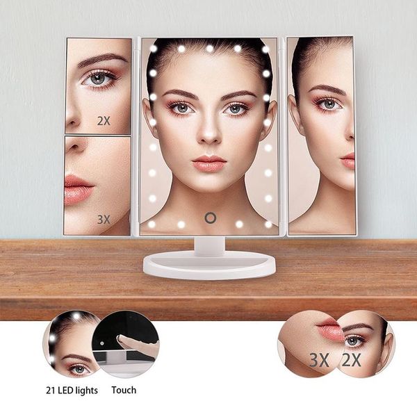 mirrors usb tri-fold cosmetic mirror smart touch beauty desk22 led light 
mirrors usb tri-fold cosmetic mirror smart touch beauty desk22 led light