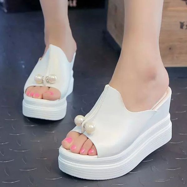 women platform shoes ladies slippers thick-bottom solid pearl waterproof wedge sandals women summer flip-flops beach shoe, Black
women platform shoes ladies slippers thick-bottom solid pearl waterproof wedge sandals women summer flip-flops beach shoe, Black