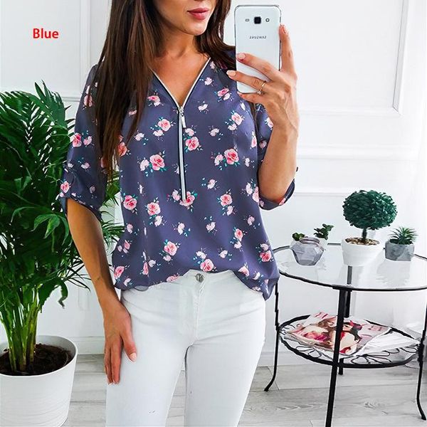 spring and summer women's floral print t shirt mid-sleeve long sleeve zipper women shirts tshirts quality, White
spring and summer women's floral print t shirt mid-sleeve long sleeve zipper women shirts tshirts quality, White
