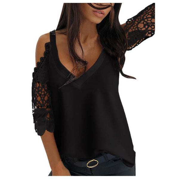 women's blouses & shirts femme summer lace splicing half sleeve cold shoulder pullover v neck blusas solid color camisas de mujer haut, White
women's blouses & shirts femme summer lace splicing half sleeve cold shoulder pullover v neck blusas solid color camisas de mujer haut, White