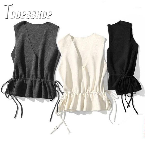 women's sweaters 2021 v neck knitting sleeveless women sweater vests waist strap korean female, White;black
women's sweaters 2021 v neck knitting sleeveless women sweater vests waist strap korean female, White;black