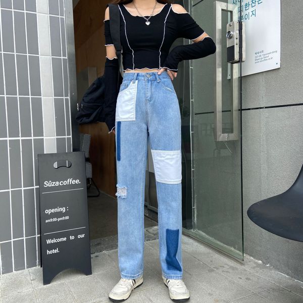 graduated color clash patch holes jeans women high waist wide leg jean female 2021 summer thin slim loose straight denim pants, Black;white
graduated color clash patch holes jeans women high waist wide leg jean female 2021 summer thin slim loose straight denim pants, Black;white