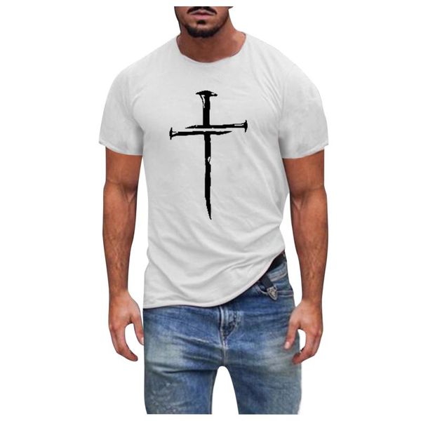 men's t-shirts 2021 summer t-shirt cross print short sleeve white tshirt fashion tee round neck for male, White;black
men's t-shirts 2021 summer t-shirt cross print short sleeve white tshirt fashion tee round neck for male, White;black