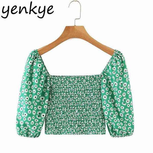 green floral print crop women lantern sleeve square neck elastic short blouse holiday summer s sdp9308 210514, White
green floral print crop women lantern sleeve square neck elastic short blouse holiday summer s sdp9308 210514, White